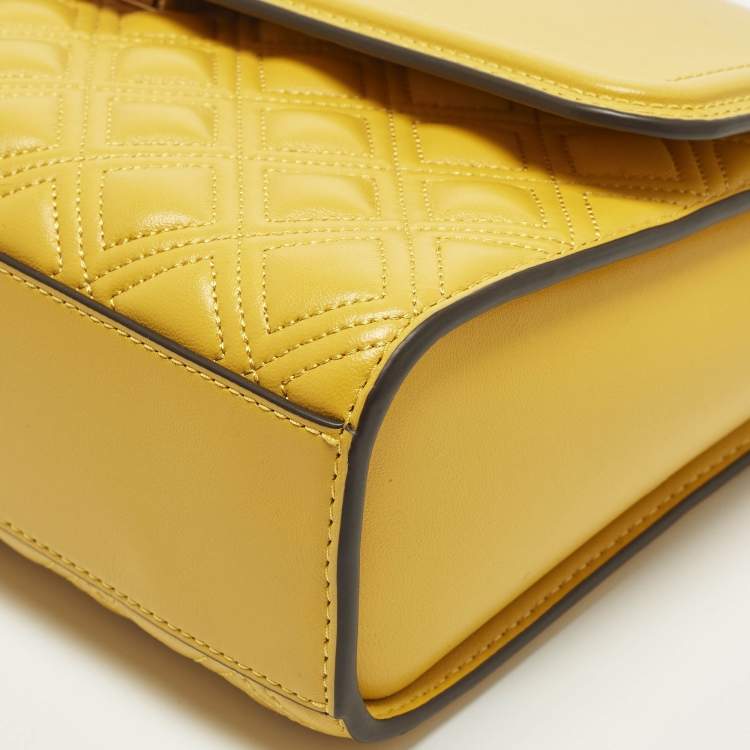 Pre Owned Tory Burch Fleming Yellow Leather Convertible Shoulder Bag