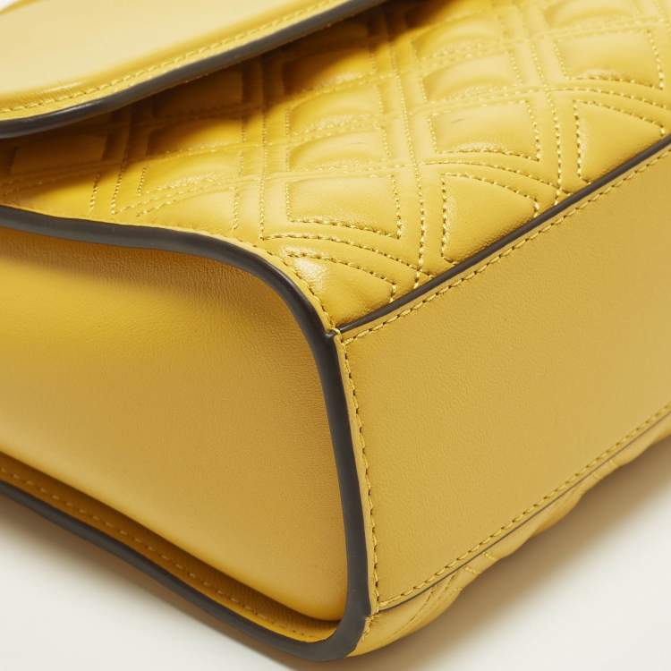 Pre Owned Tory Burch Fleming Yellow Leather Convertible Shoulder Bag