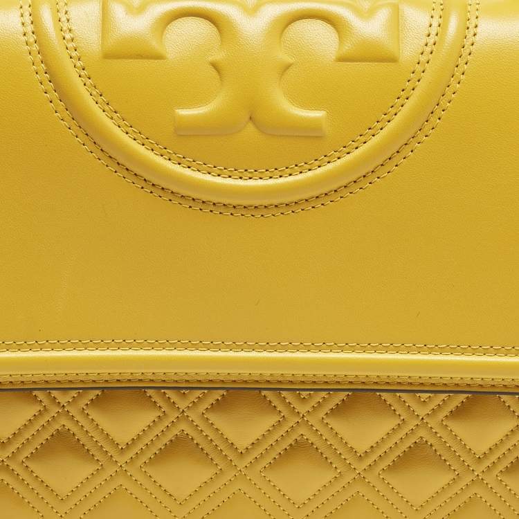 Pre Owned Tory Burch Fleming Yellow Leather Convertible Shoulder Bag