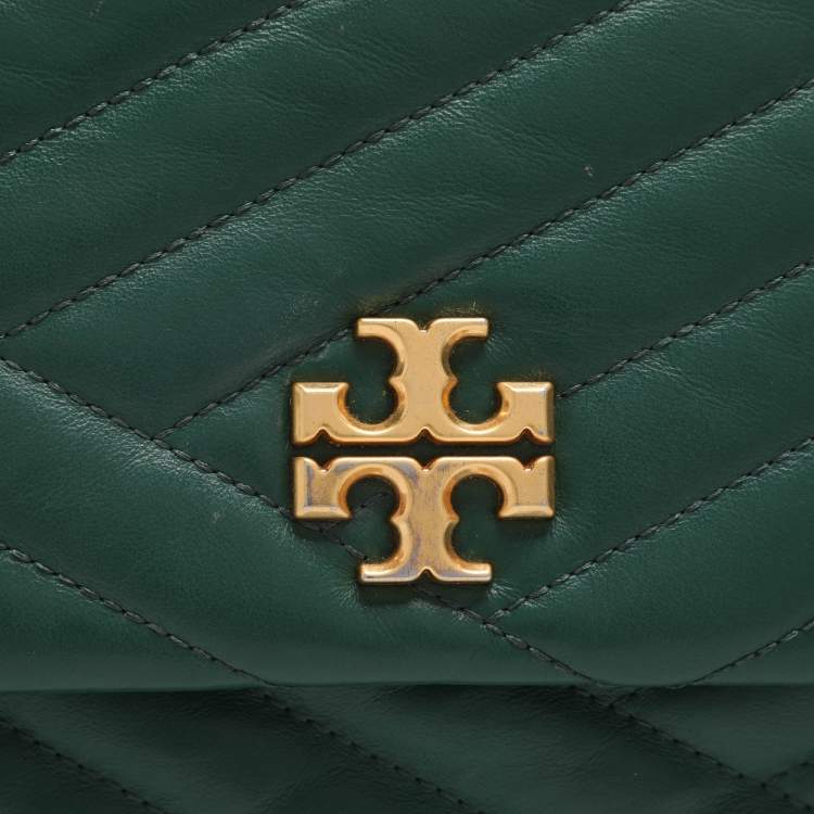 Pre Owned Tory Burch Kira Green Chevron Leather Shoulder Bag