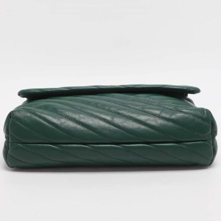 Pre Owned Tory Burch Kira Green Chevron Leather Shoulder Bag