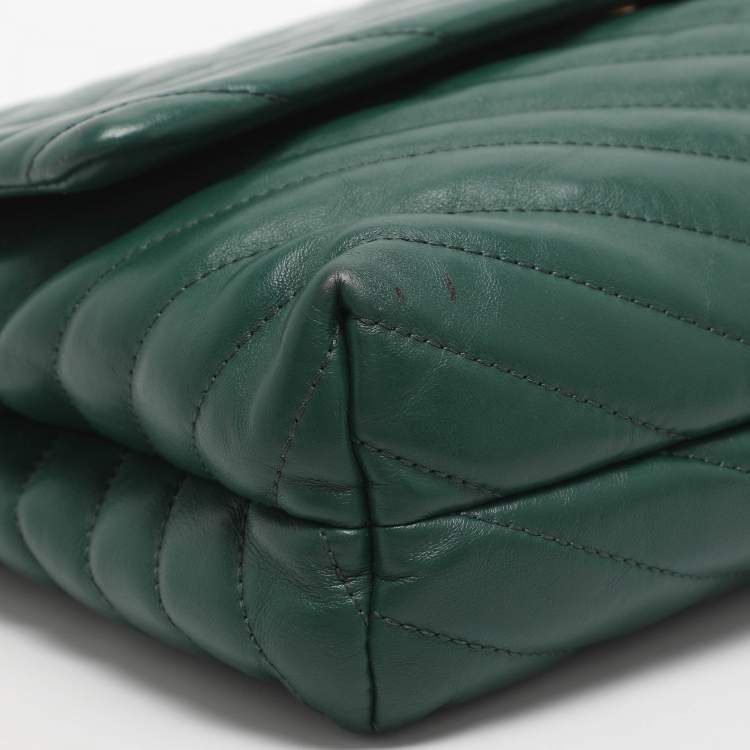 Pre Owned Tory Burch Kira Green Chevron Leather Shoulder Bag