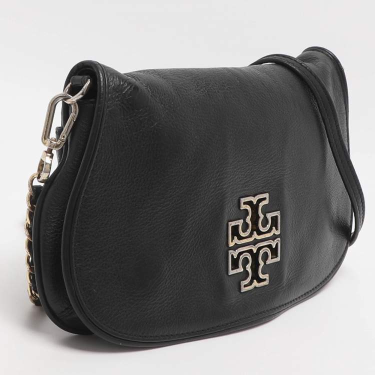 Pre Owned Tory Burch Britten Black Leather Shoulder Bag
