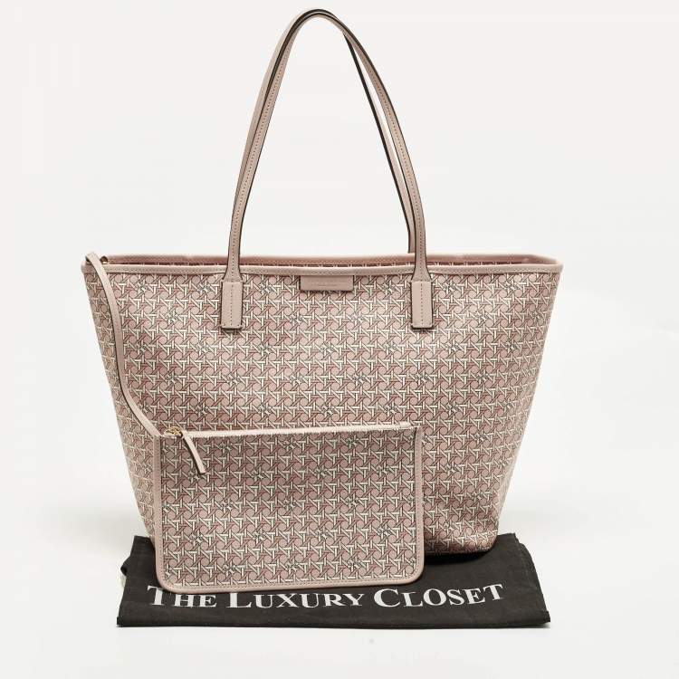 Pre Owned Tory Burch Ever Ready Light Pink Printed Coated Canvas Tote