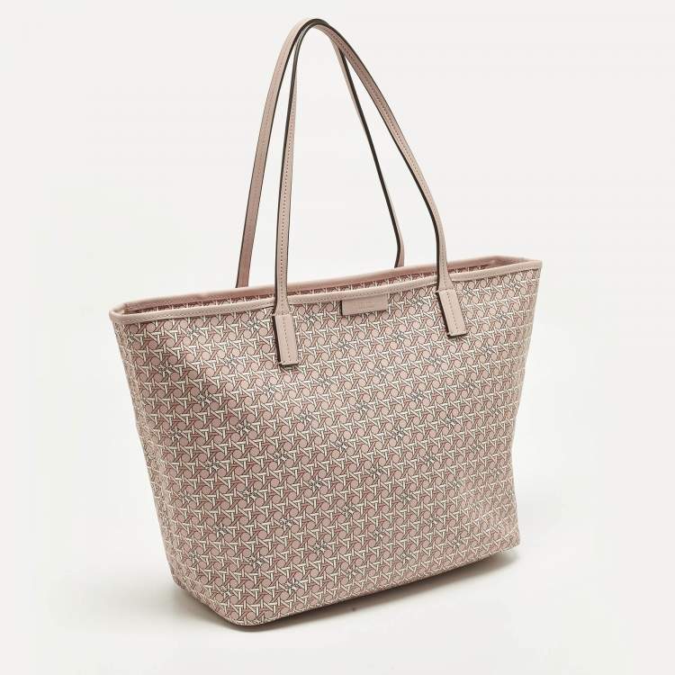Pre Owned Tory Burch Ever Ready Light Pink Printed Coated Canvas Tote