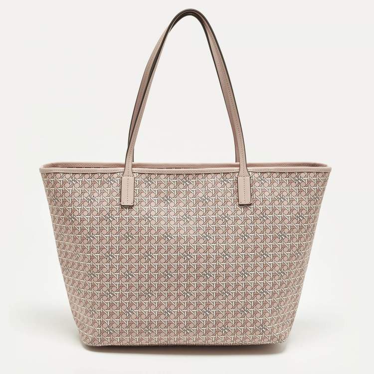 Pre Owned Tory Burch Ever Ready Light Pink Printed Coated Canvas Tote
