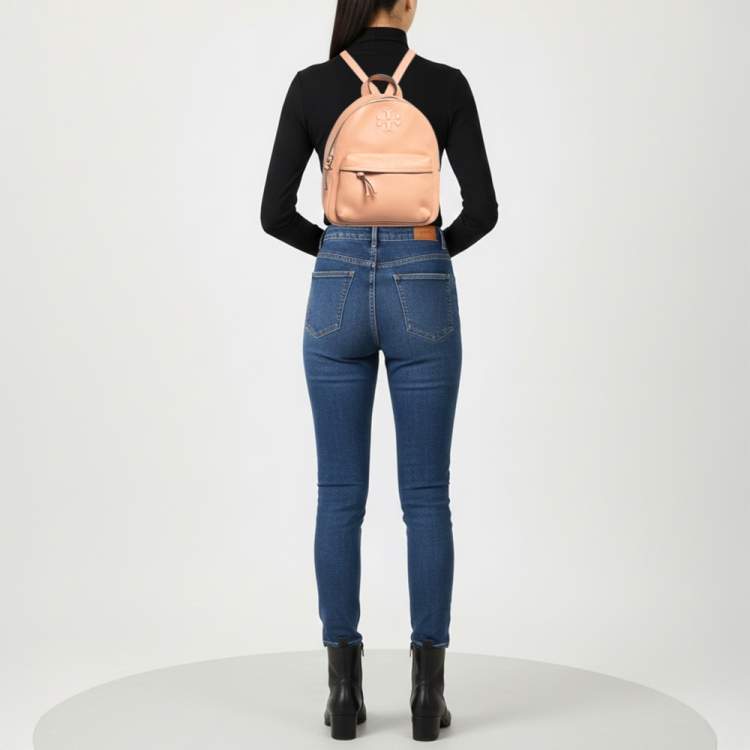 Pre Owned Tory Burch Thea Mini Peach Leather Backpack