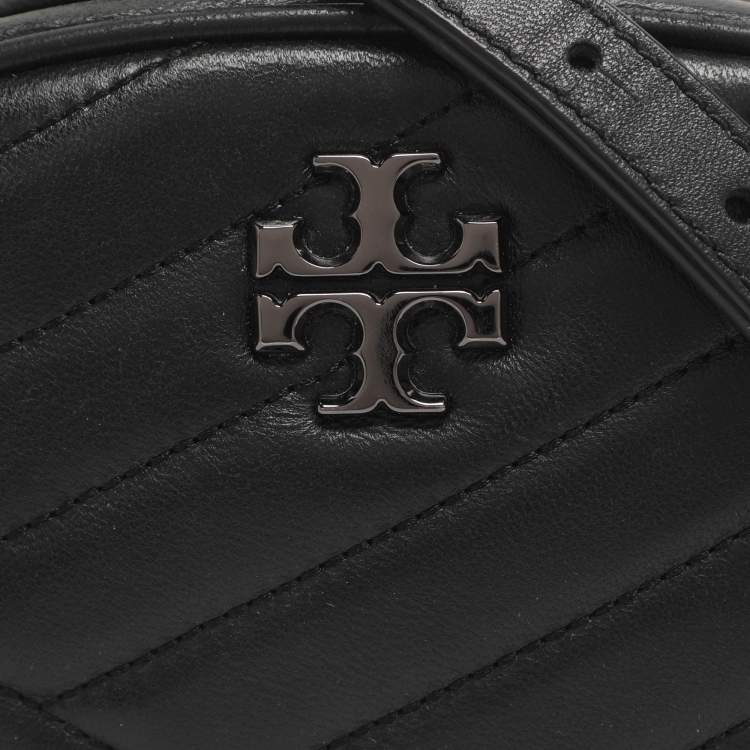 Pre Owned Tory Burch Kira Small Black Chevron Leather Crossbody Bag