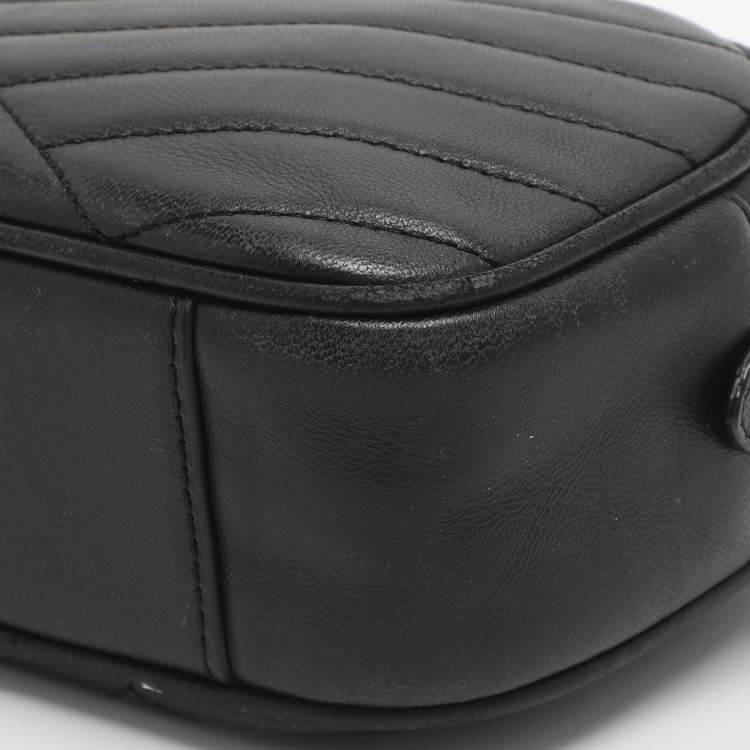 Pre Owned Tory Burch Kira Small Black Chevron Leather Crossbody Bag