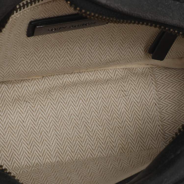 Pre Owned Tory Burch Kira Small Black Chevron Leather Crossbody Bag