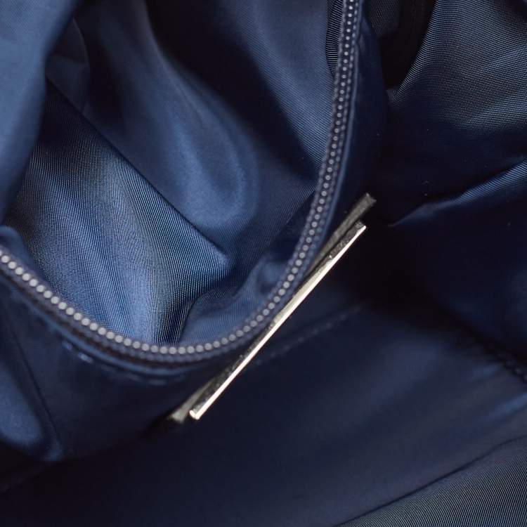 Pre Owned Tory Burch Virginia Navy Blue Nylon Bucket Bag