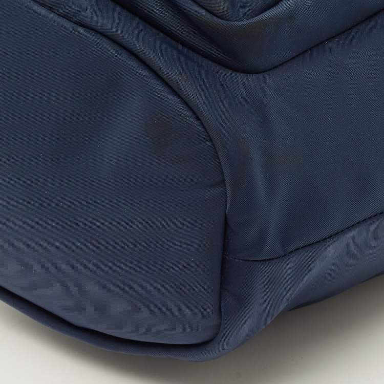 Pre Owned Tory Burch Virginia Navy Blue Nylon Bucket Bag