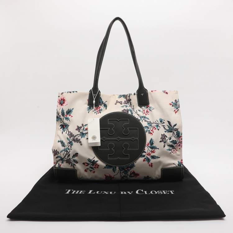 Pre Owned Tory Burch Ella Onesize Green/Multicolor Lyonnaise Floral Print Leather and Nylon Shopper Tote