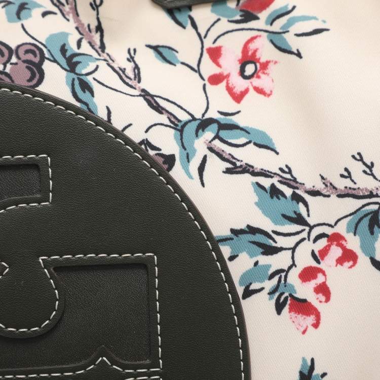 Pre Owned Tory Burch Ella Onesize Green/Multicolor Lyonnaise Floral Print Leather and Nylon Shopper Tote