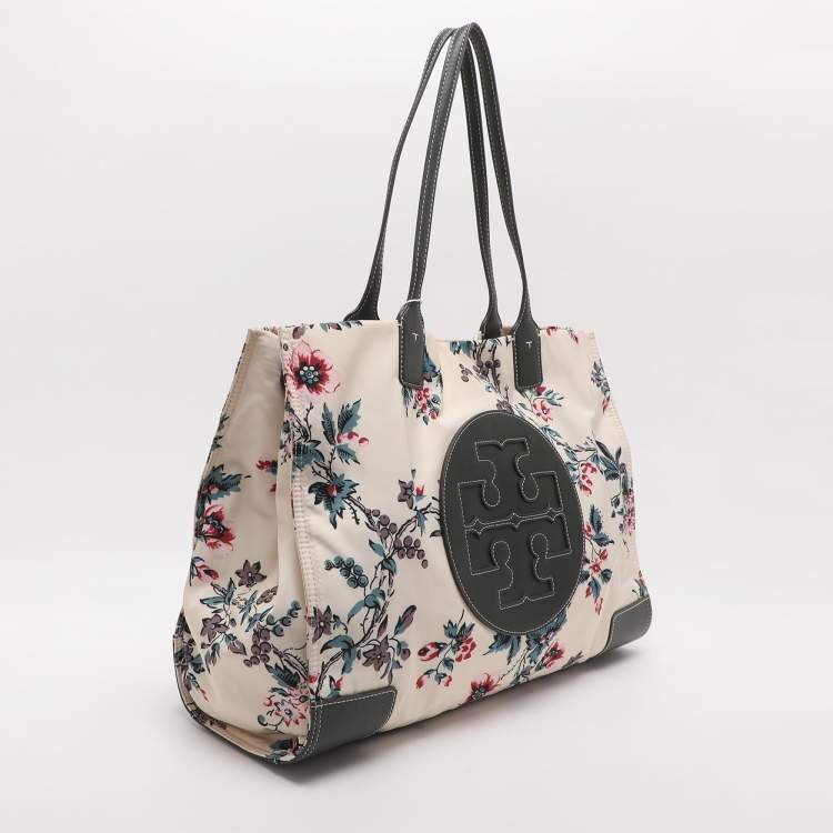 Pre Owned Tory Burch Ella Onesize Green/Multicolor Lyonnaise Floral Print Leather and Nylon Shopper Tote