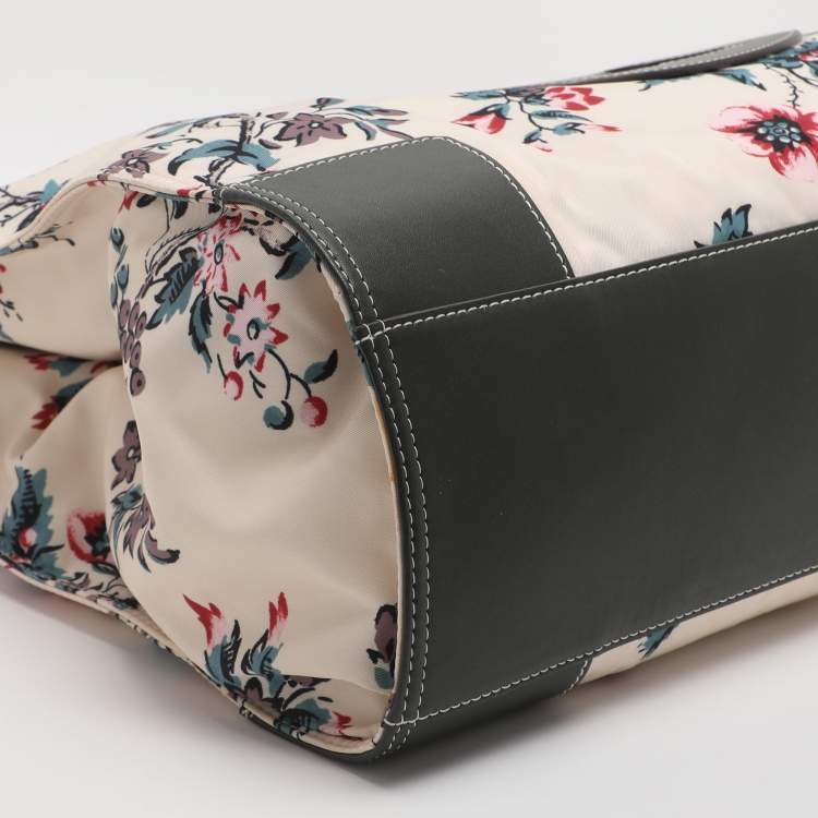 Pre Owned Tory Burch Ella Onesize Green/Multicolor Lyonnaise Floral Print Leather and Nylon Shopper Tote