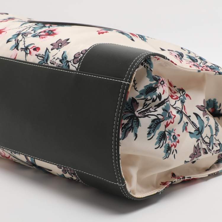 Pre Owned Tory Burch Ella Onesize Green/Multicolor Lyonnaise Floral Print Leather and Nylon Shopper Tote