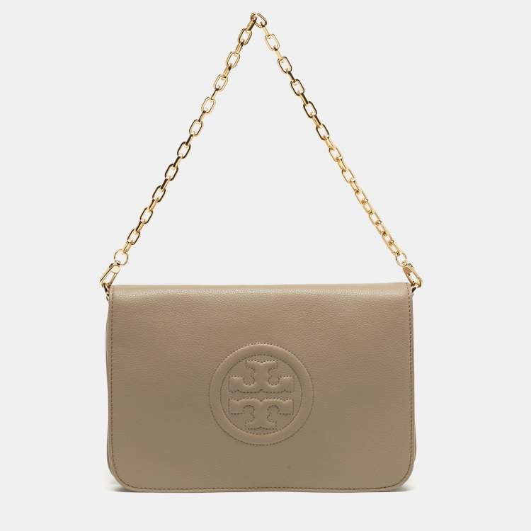Pre Owned Tory Burch Bombe Beige Leather Convertible Clutch