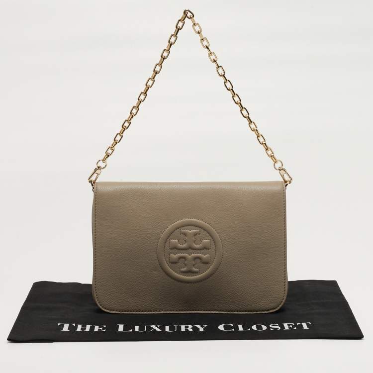 Pre Owned Tory Burch Bombe Beige Leather Convertible Clutch