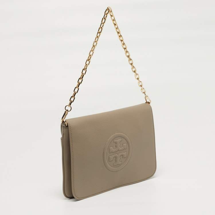 Pre Owned Tory Burch Bombe Beige Leather Convertible Clutch