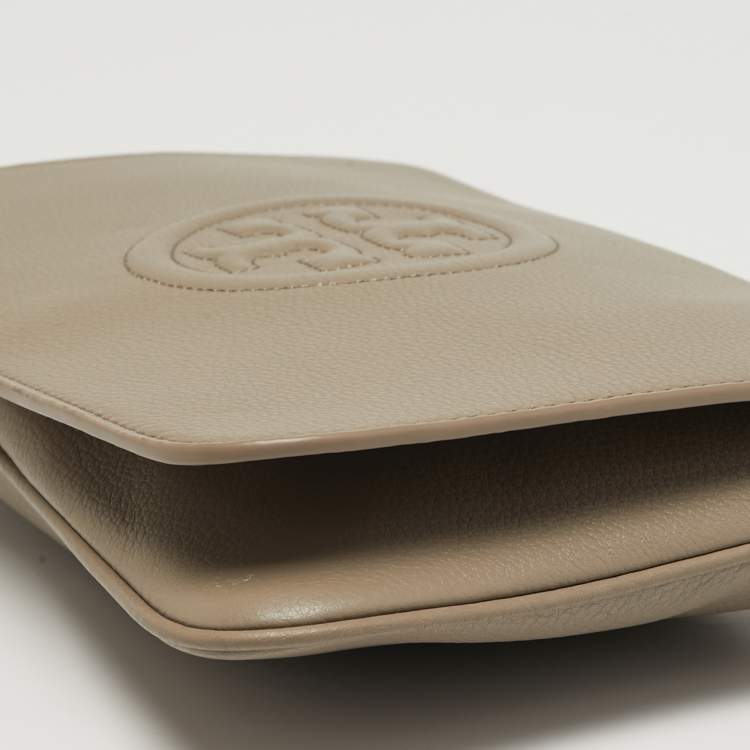 Pre Owned Tory Burch Bombe Beige Leather Convertible Clutch