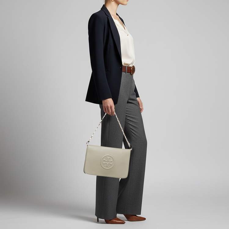 Pre Owned Tory Burch Bombe Beige Leather Convertible Clutch