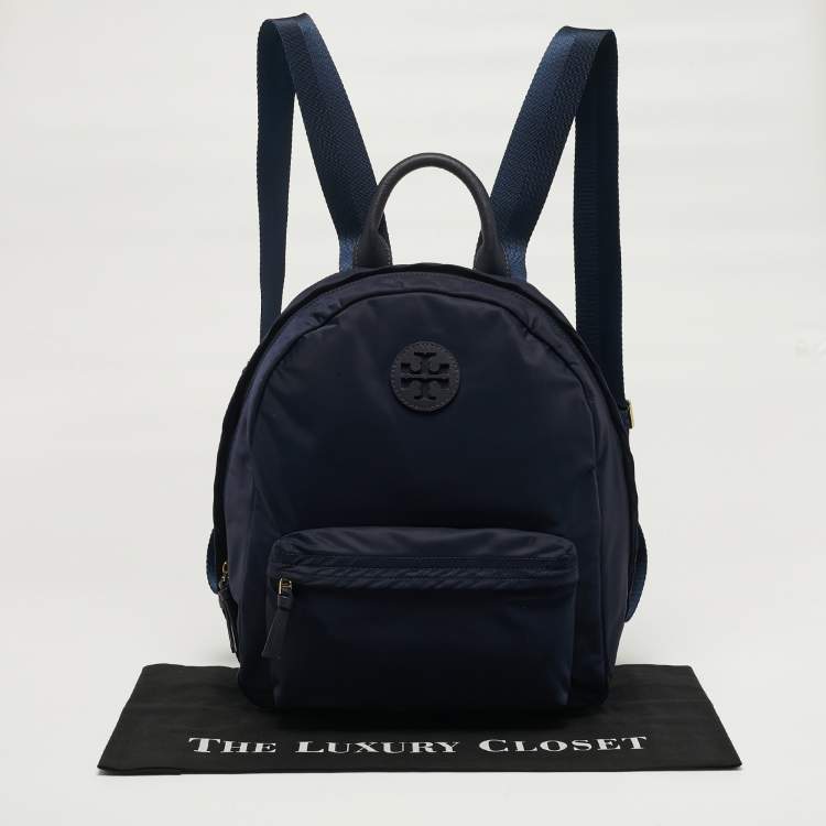 Pre Owned Tory Burch Ella Navy Blue Nylon Backpack