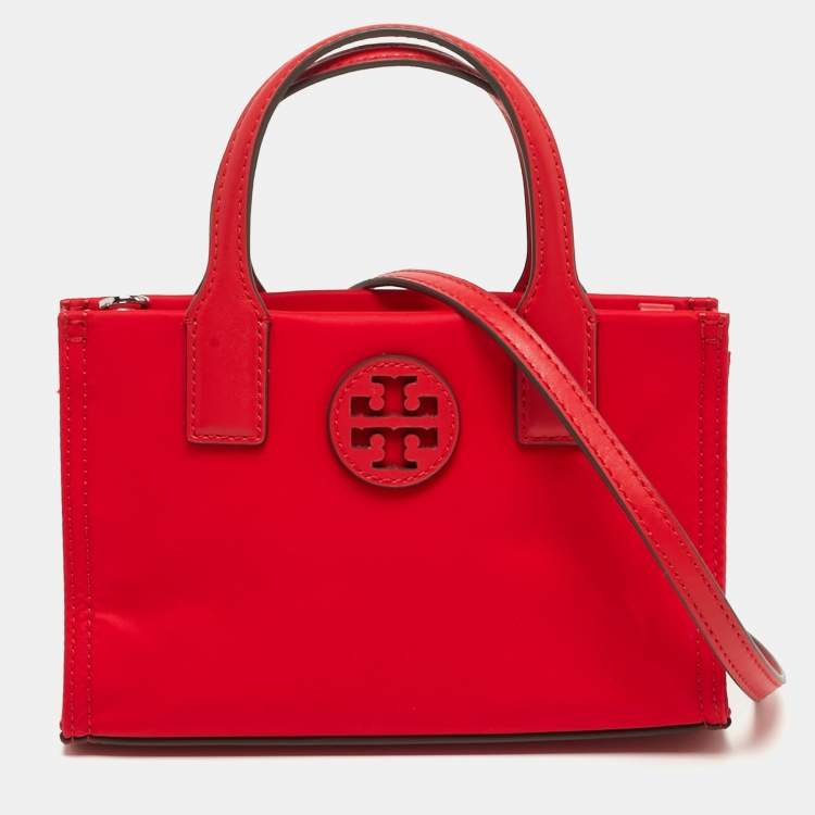 Pre Owned Tory Burch Ella Mini Red Nylon Tote