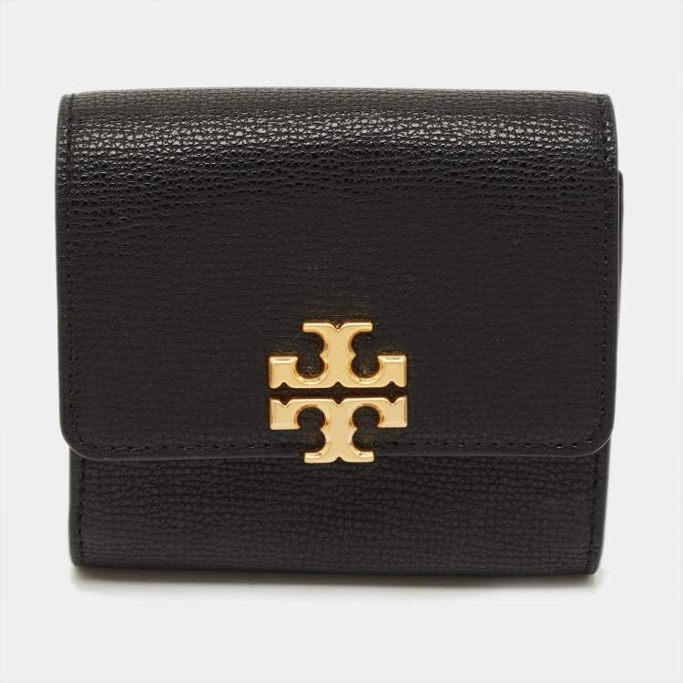 Pre Owned Tory Burch Kira Flap Black Leather Compact Wallet