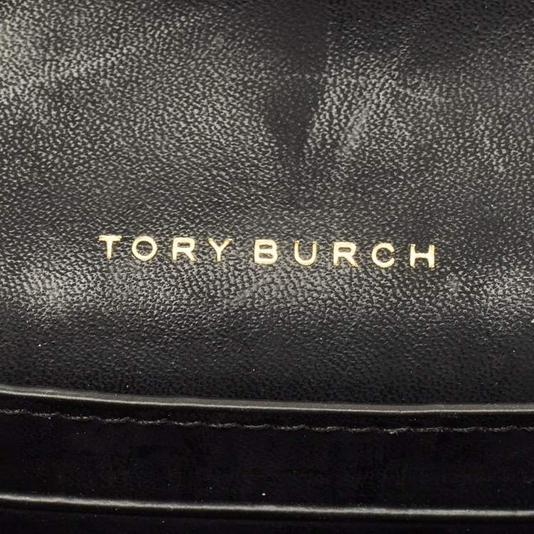 Pre Owned Tory Burch Kira Flap Black Leather Compact Wallet