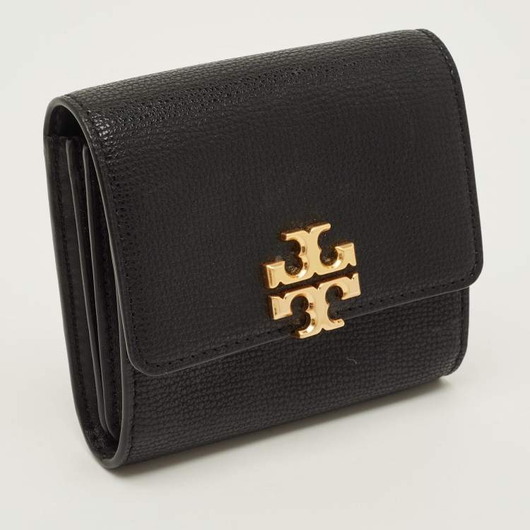 Pre Owned Tory Burch Kira Flap Black Leather Compact Wallet
