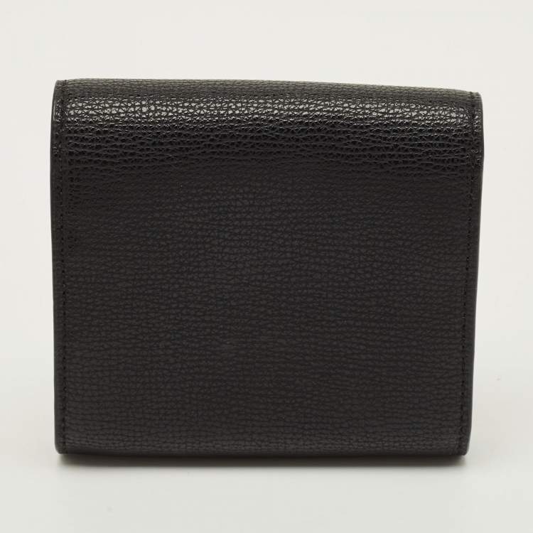 Pre Owned Tory Burch Kira Flap Black Leather Compact Wallet