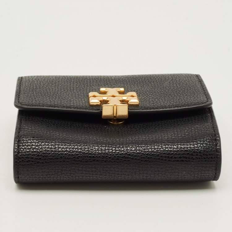 Pre Owned Tory Burch Kira Flap Black Leather Compact Wallet