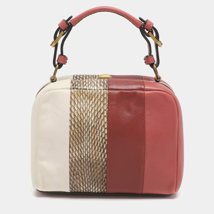 Pre Owned Tory Burch Multicolor Leather and Snake Print Leather Top Handle Bag