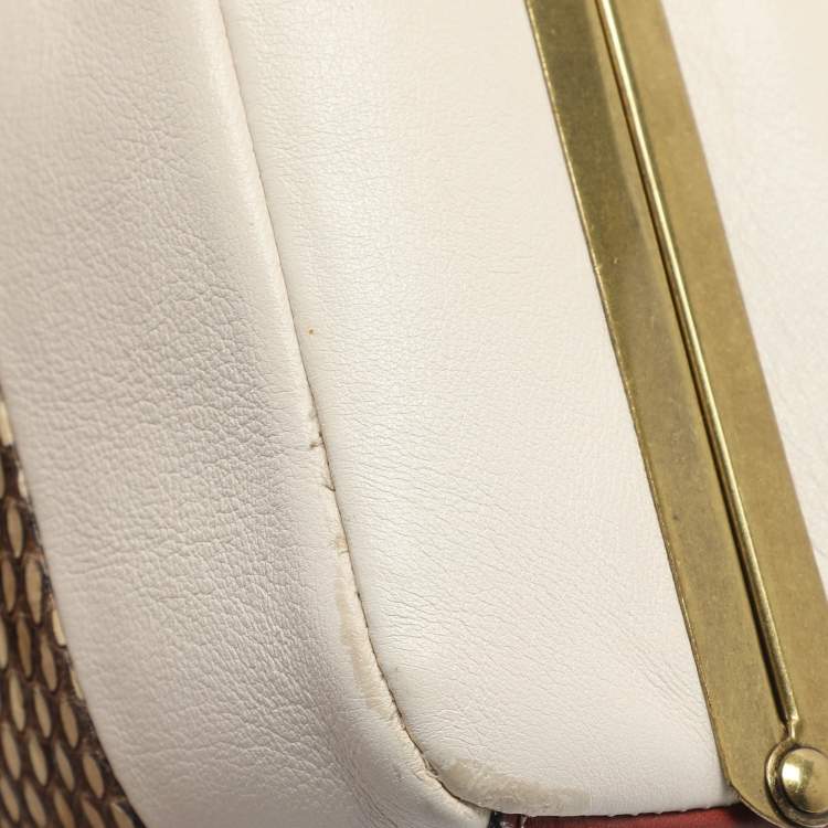 Pre Owned Tory Burch Multicolor Leather and Snake Print Leather Top Handle Bag