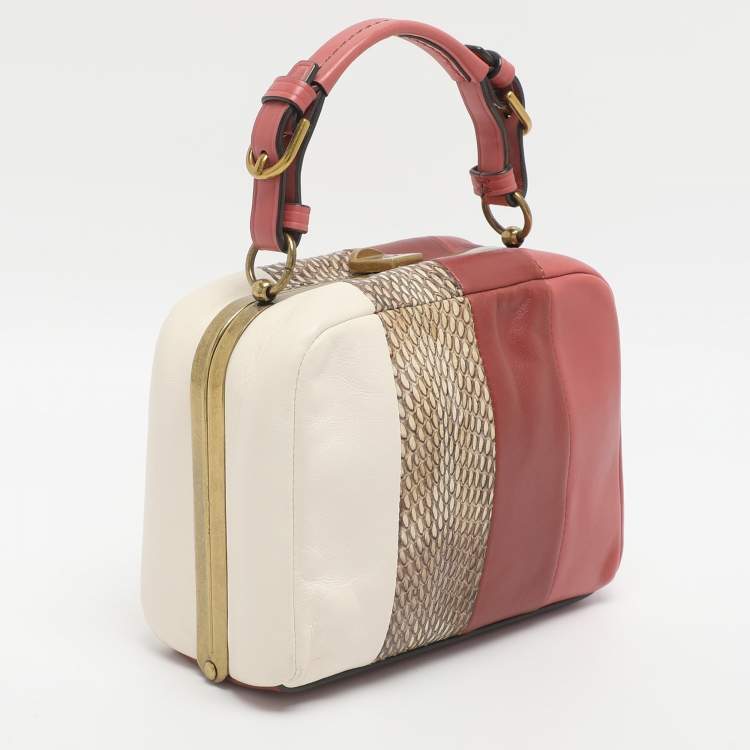 Pre Owned Tory Burch Multicolor Leather and Snake Print Leather Top Handle Bag