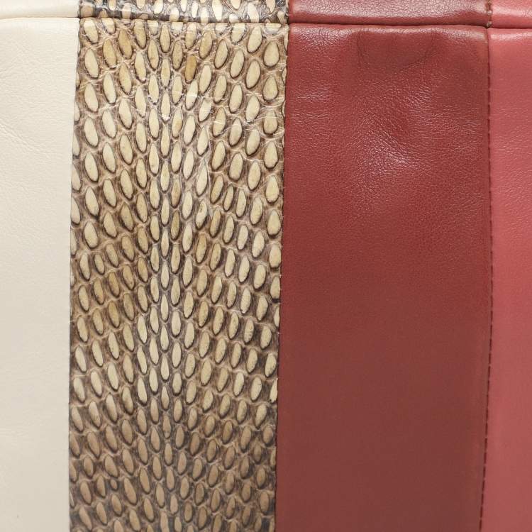 Pre Owned Tory Burch Multicolor Leather and Snake Print Leather Top Handle Bag