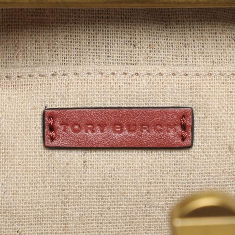 Pre Owned Tory Burch Multicolor Leather and Snake Print Leather Top Handle Bag