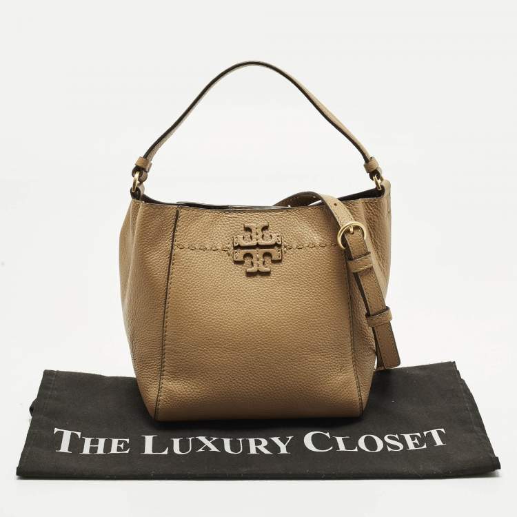 Pre Owned Tory Burch McGraw Small Tan Leather Bucket Bag