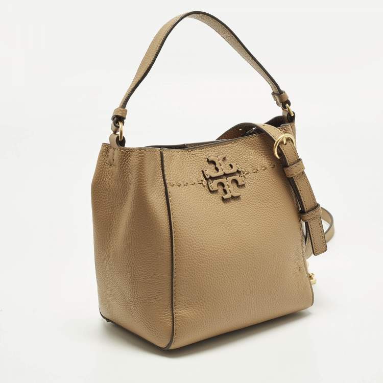 Pre Owned Tory Burch McGraw Small Tan Leather Bucket Bag