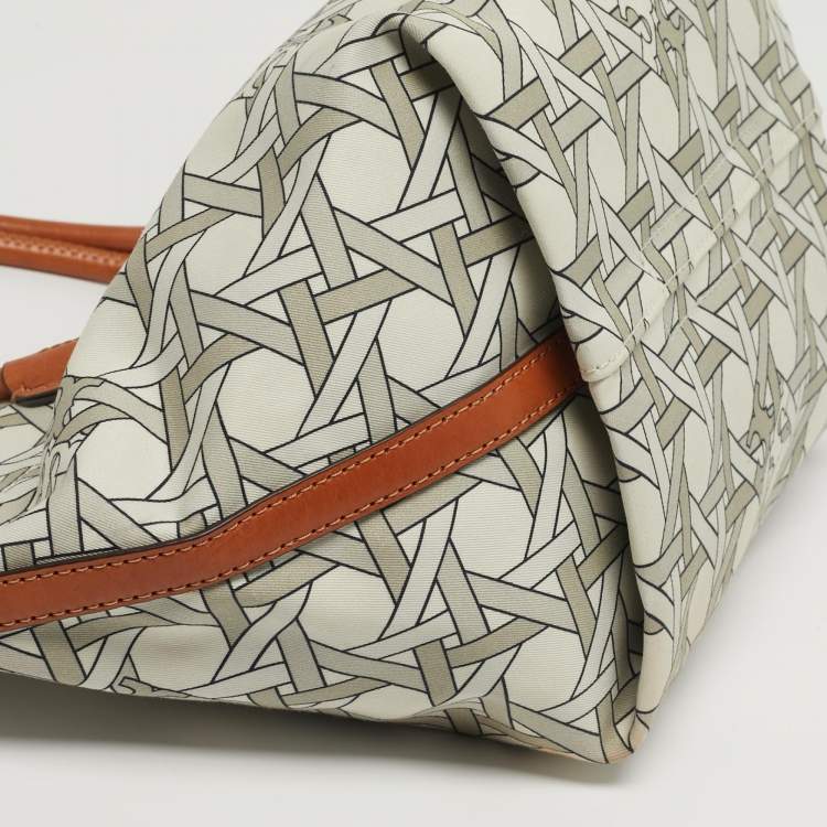 Pre Owned Tory Burch Basketweave Small Beige Canvas Tote