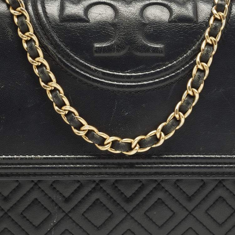 Pre Owned Tory Burch Fleming Medium Black Leather Shoulder Bag