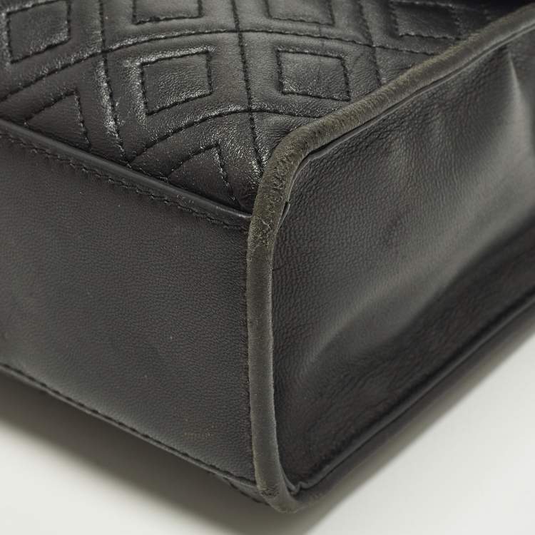 Pre Owned Tory Burch Fleming Medium Black Leather Shoulder Bag