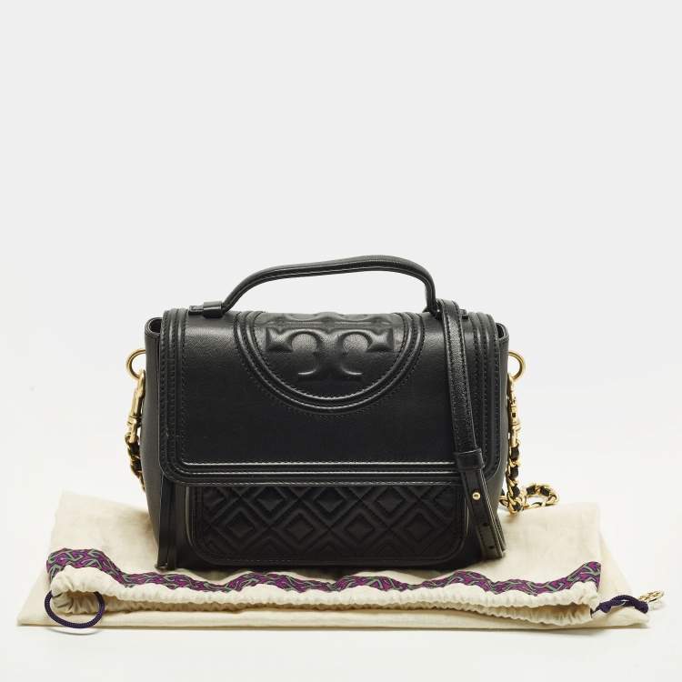 Pre Owned Tory Burch Fleming Black Leather Top Handle Bag