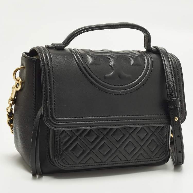 Pre Owned Tory Burch Fleming Black Leather Top Handle Bag