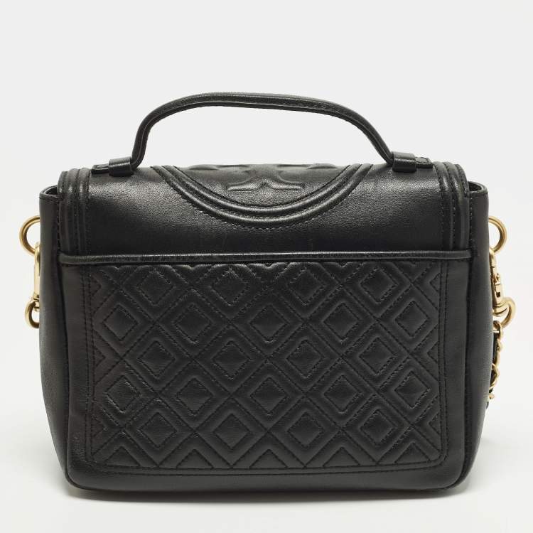 Pre Owned Tory Burch Fleming Black Leather Top Handle Bag