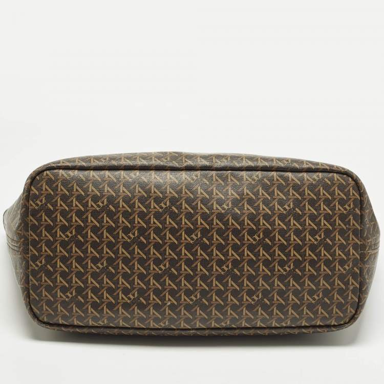 Pre Owned Tory Burch Ever Ready Dark Brown Basket Weave Print Coated Canvas Tote