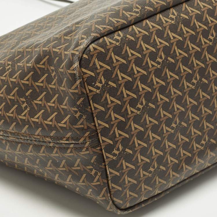 Pre Owned Tory Burch Ever Ready Dark Brown Basket Weave Print Coated Canvas Tote