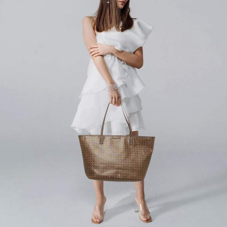 Pre Owned Tory Burch Ever Ready Dark Brown Basket Weave Print Coated Canvas Tote