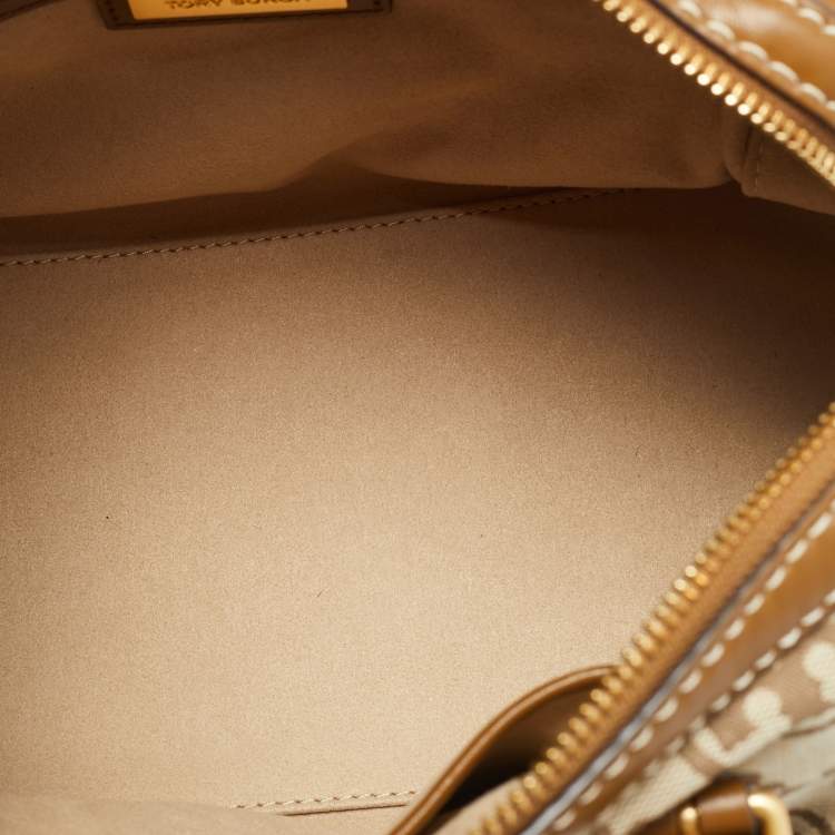 مملوكة مسبقًا حقيبة توري برش تي مونوغرام جاكار قماش و جلد بلون تان/بيج دافل